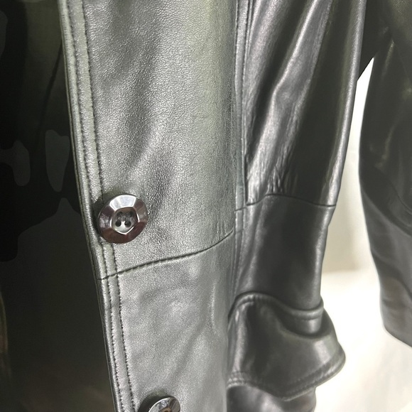 AKOURY CUIRS BLACK LEATHER COAT LAMBSKIN SOFT LEATHER BELTED SINGLE BREAST SMALL - Picture 11 of 13